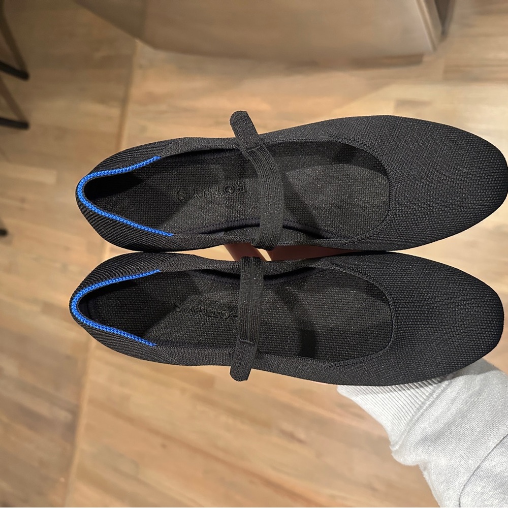Rothy's Black Flats with Blue Trim